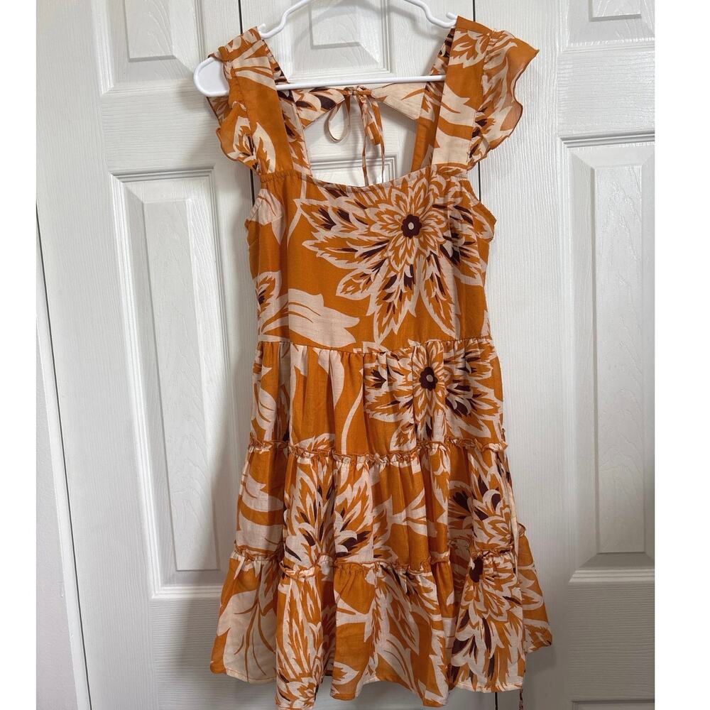 Band of the Free NWT Yellow Floral Boho Tiered Mini Dress Small